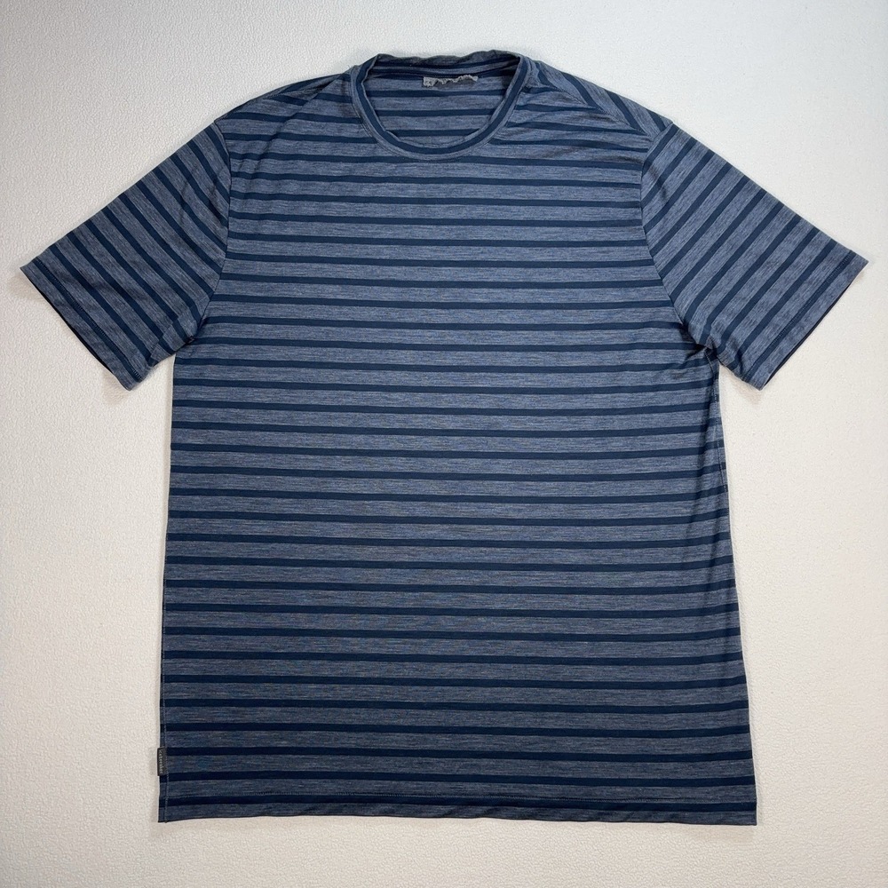 Icebreaker Cool Lite Merino Wool T-Shirt Men L Blue Gray Stripe Hiking Baselayer